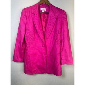 Vintage Adam Douglass Adrianna Papell Hot Pink Embellished Linen Blazer Womens 8